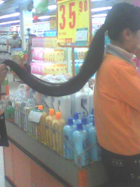 Long ponytail in shop