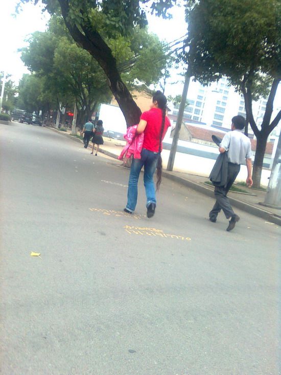 Long braid walk on street