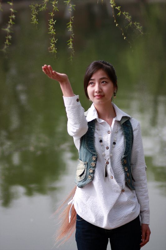 Long hair girl like flower and lake