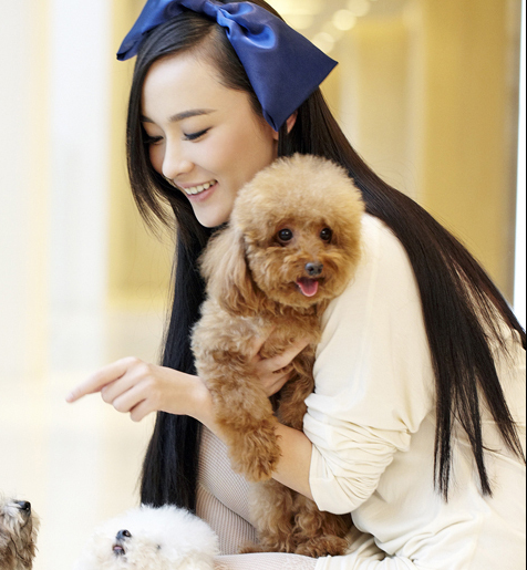 Long hair beauty with dog