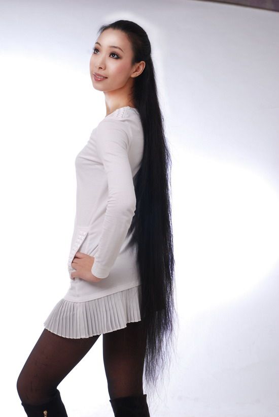 Long hair beauty with knee length long hair 