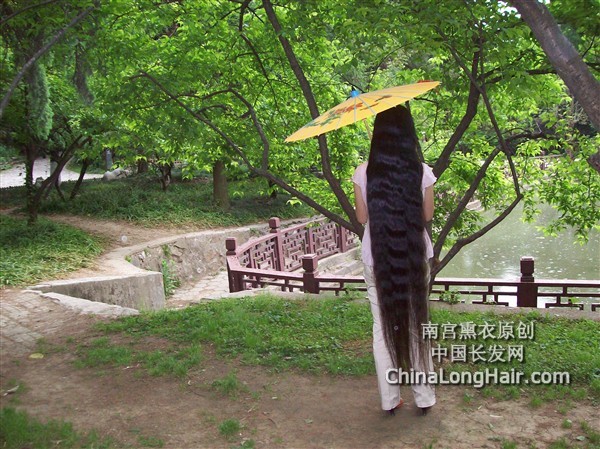 Long hair lady in rain