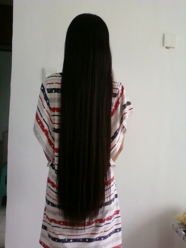 Waist length and calf length long hair