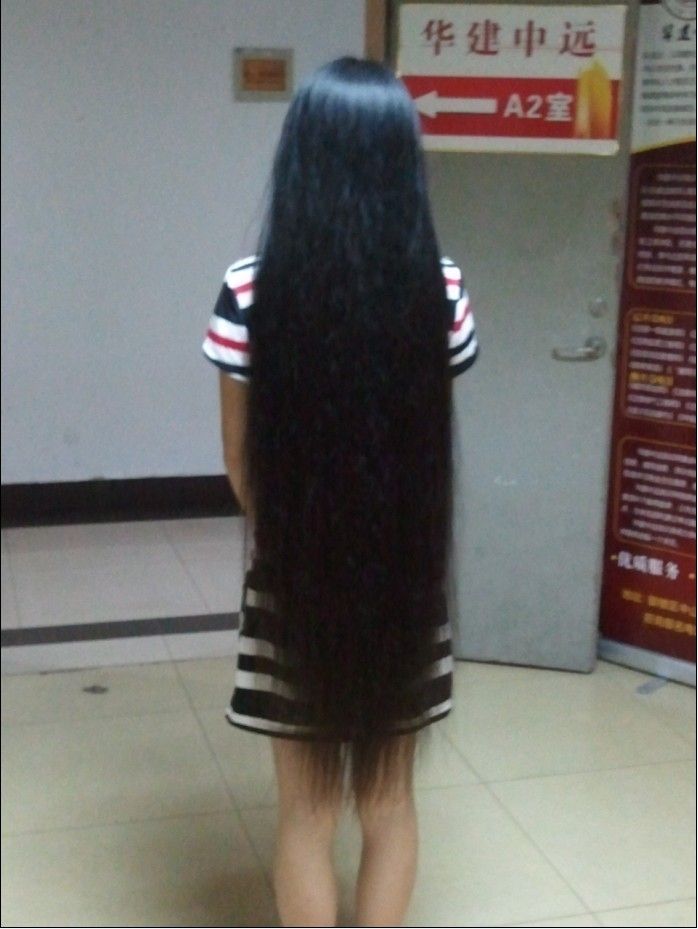 knee length long hair of young student