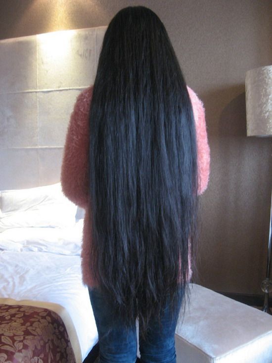 Thick thigh length long hair in hotel