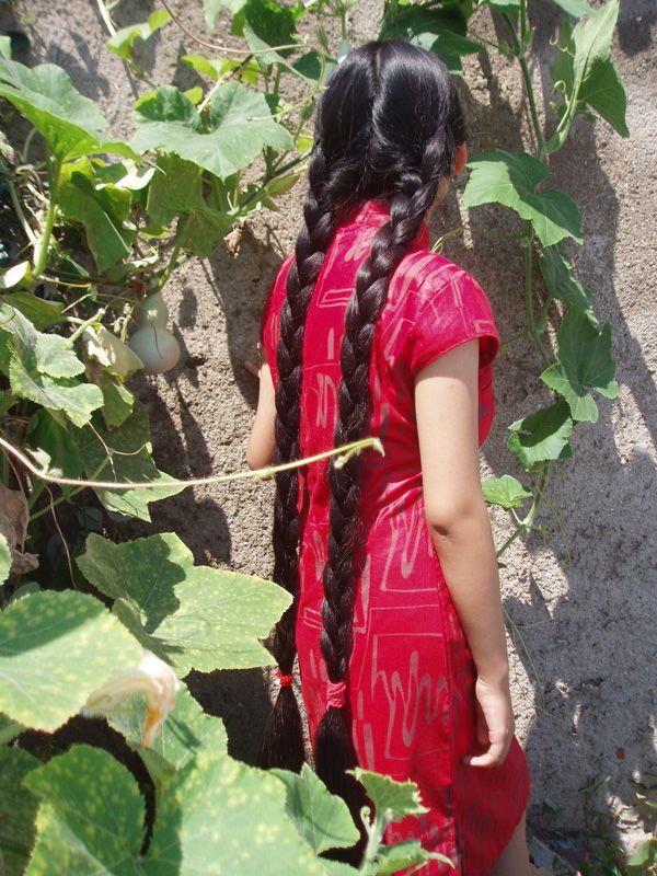 Beautiful double braid with red cloth