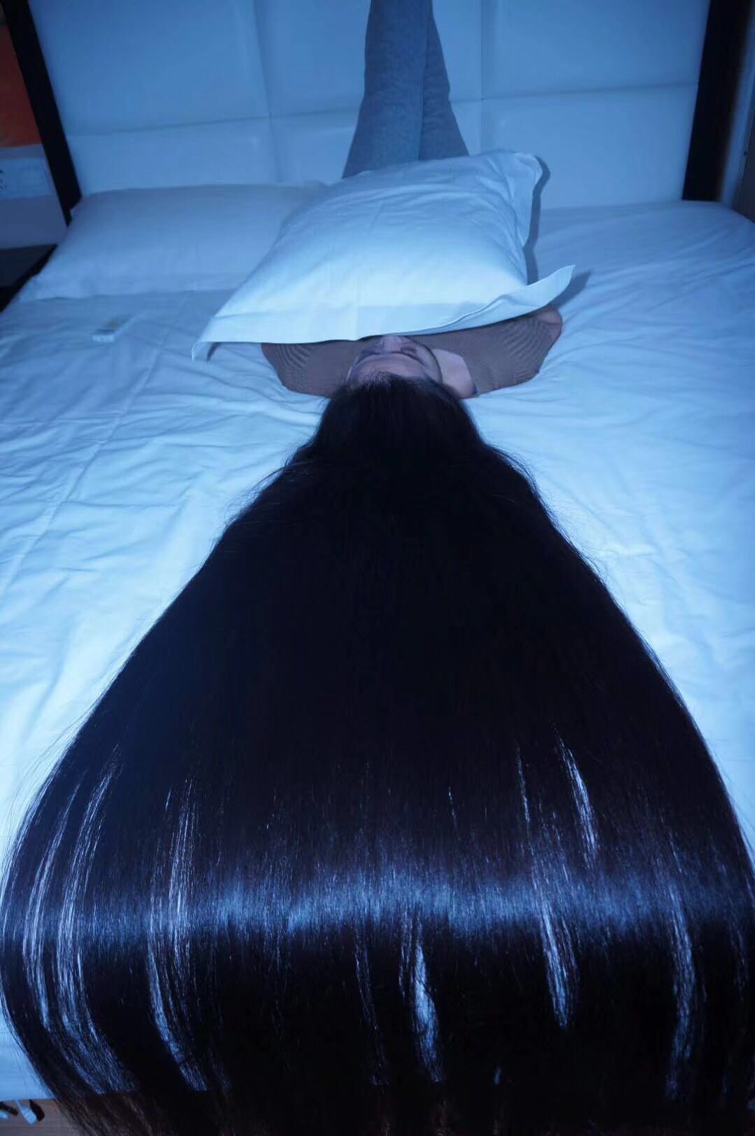 Very beautiful long hair lie on bed